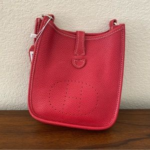 Real Leather | Mini TPM Wine Red Perforated H Leather Snap Button Crossbody